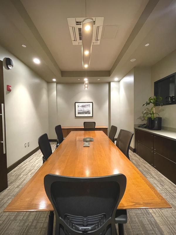Conference room with timber table and fresh carpet